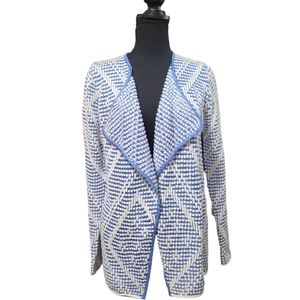 Renuar Small seed stitch open cardigan R6560 blue white cotton blend sweater